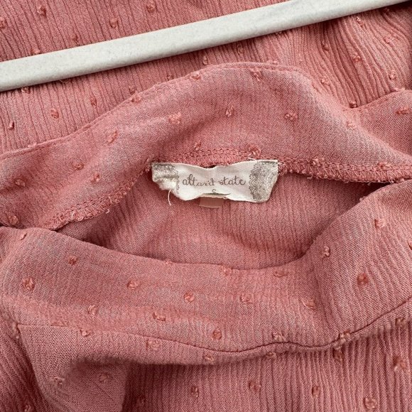 Altar'd State Pink Dot Textured Off Shoulder Short Sleeve Mini Dress Size Small‎ - Picture 6 of 6